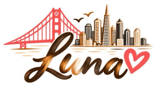 Luna — a coral Golden Gate Bridge and heart above her name